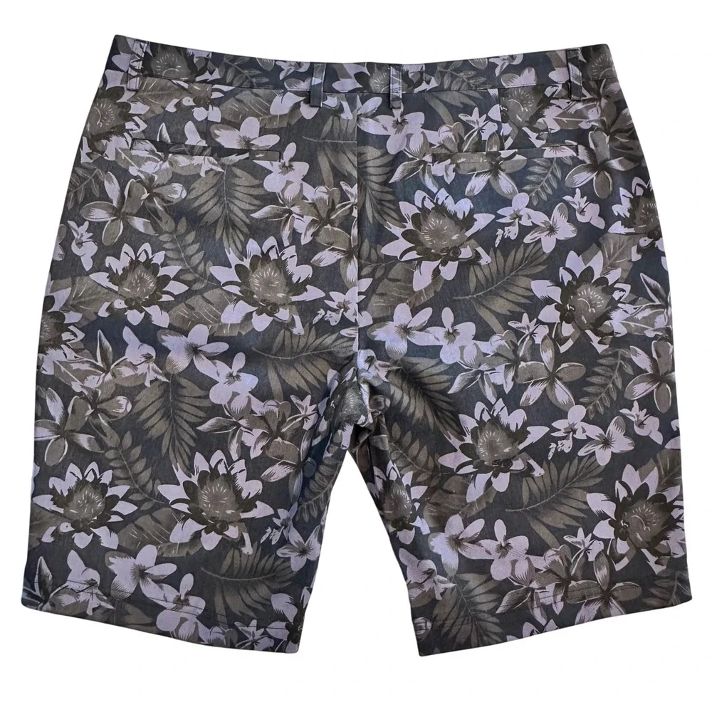 Paisley & Gray Mens 36 Slim Fit Chino Shorts Floral Purple Charcoal Stretch